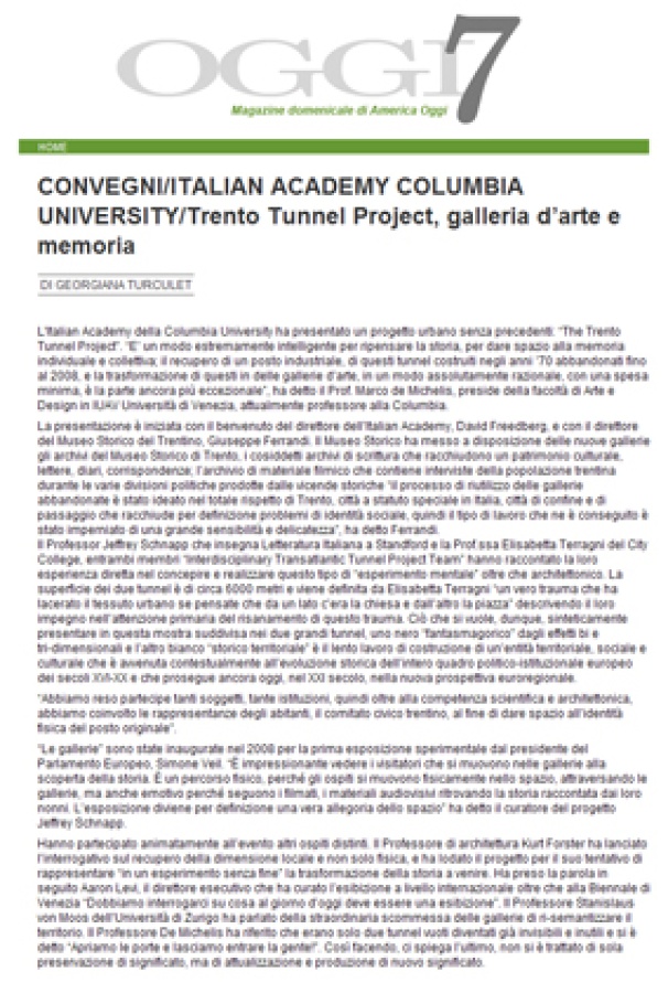 Convegni / Italian Academy Columbia University / Trento Tunnel Project